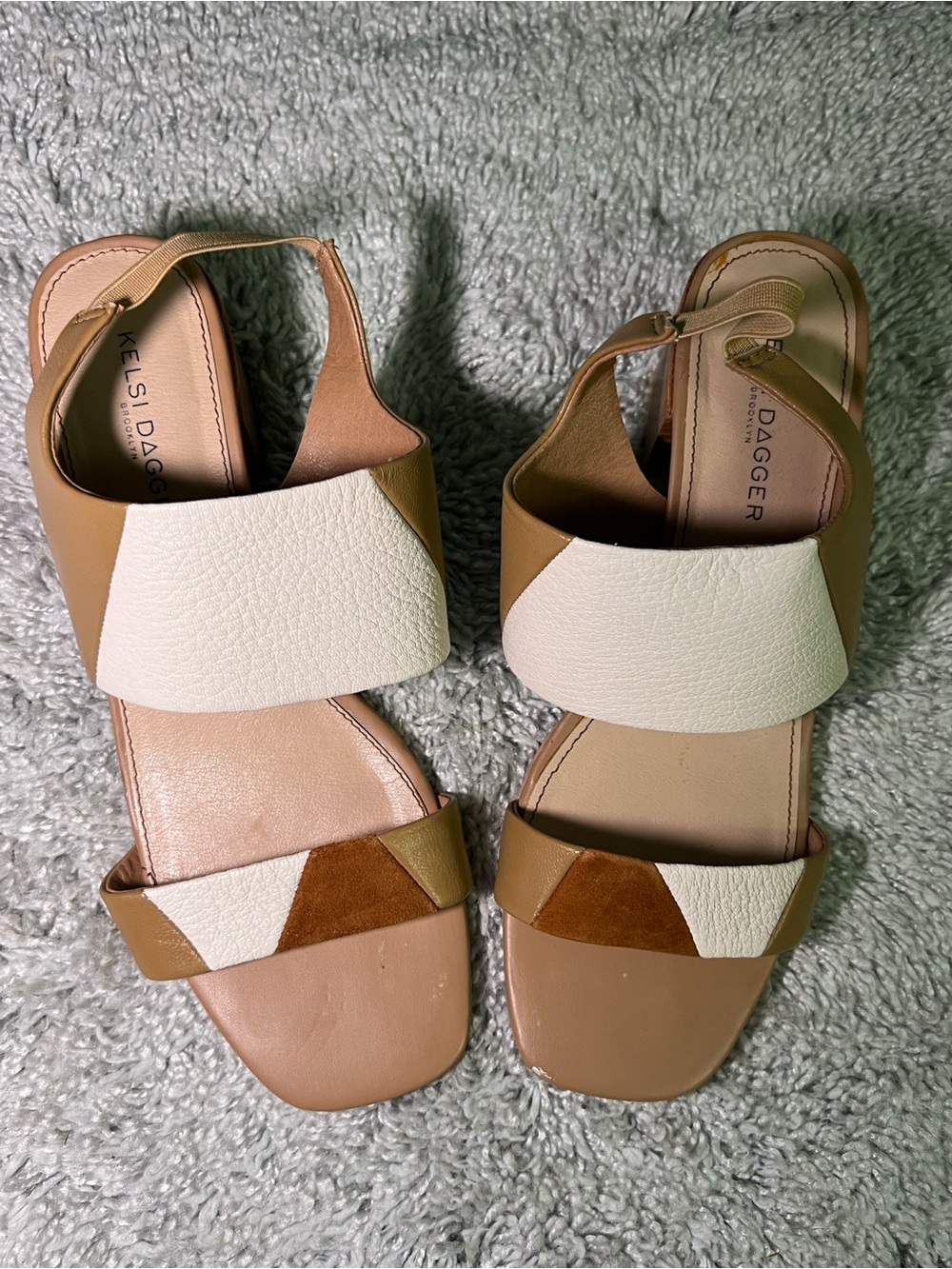 Kelsi Dagger Brooklyn Shyloh White, Tan & Brown Geometric Slingback Sandals